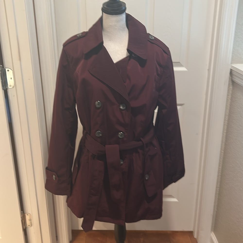 Women's east5th Burgundy Double-Breasted Coat with Tie Belt size L
